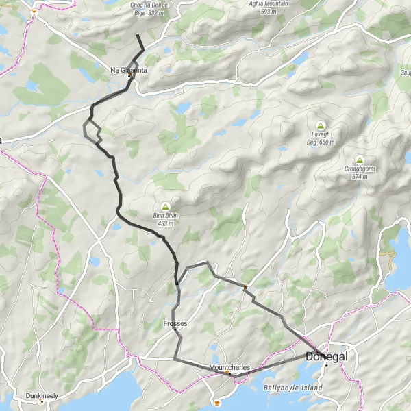 Map miniature of "Frosses and Glenties Delight" cycling inspiration in Northern and Western, Ireland. Generated by Tarmacs.app cycling route planner