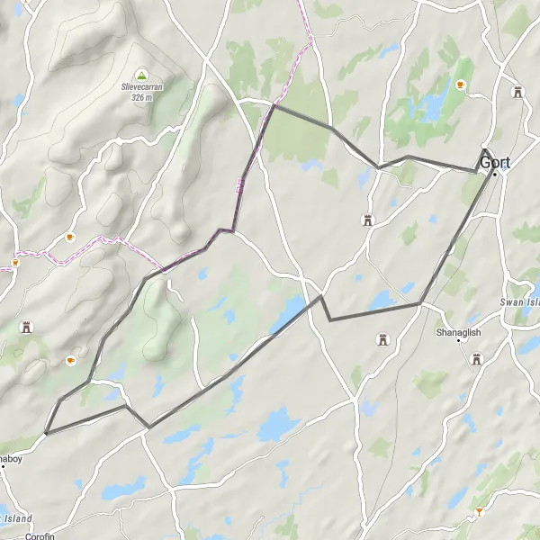 Map miniature of "Gort to Kilkeedy Castle Loop" cycling inspiration in Northern and Western, Ireland. Generated by Tarmacs.app cycling route planner