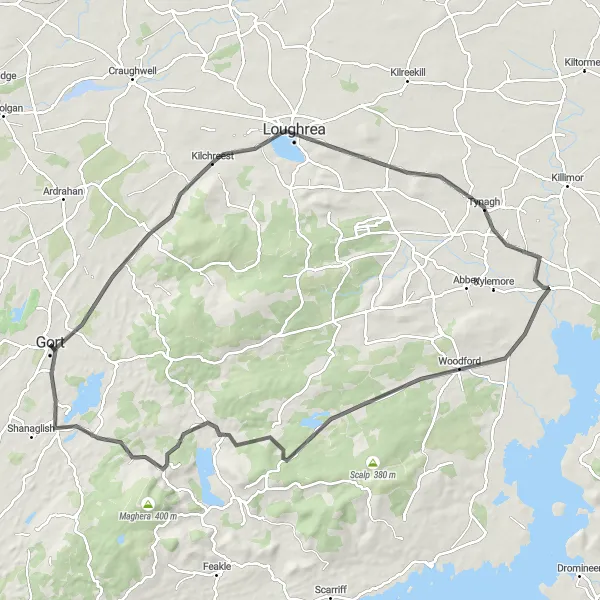 Map miniature of "Gort to Lough Coutra Castle Loop" cycling inspiration in Northern and Western, Ireland. Generated by Tarmacs.app cycling route planner