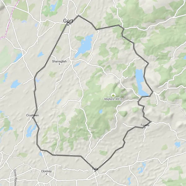 Map miniature of "Gort to Tubber Loop" cycling inspiration in Northern and Western, Ireland. Generated by Tarmacs.app cycling route planner