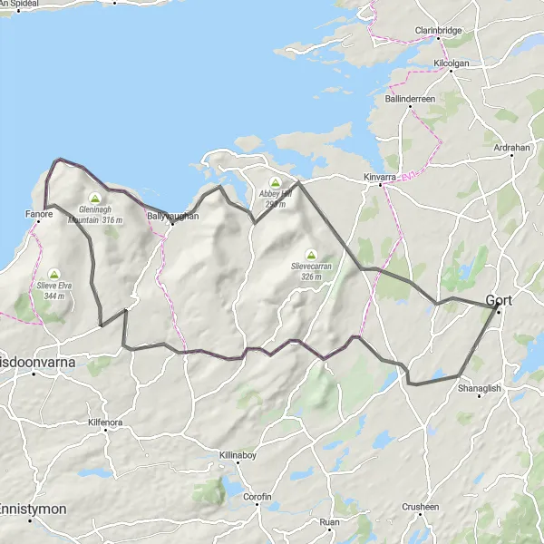 Map miniature of "Gort to Murrooghtoohy Loop" cycling inspiration in Northern and Western, Ireland. Generated by Tarmacs.app cycling route planner