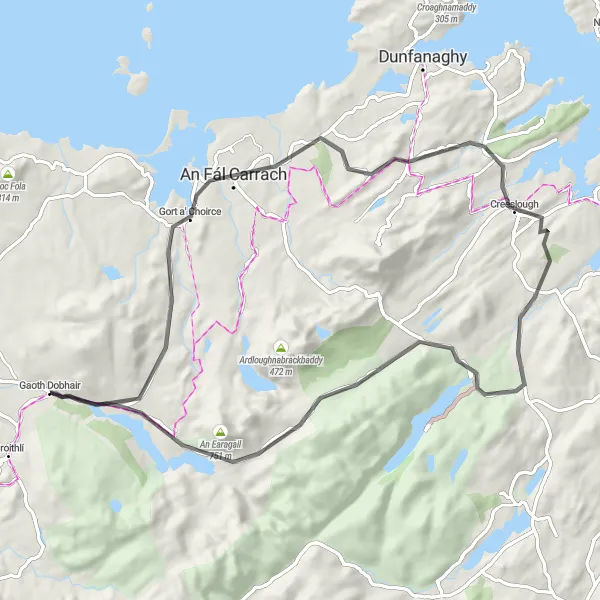 Map miniature of "Glorious Gaeltacht Loop" cycling inspiration in Northern and Western, Ireland. Generated by Tarmacs.app cycling route planner