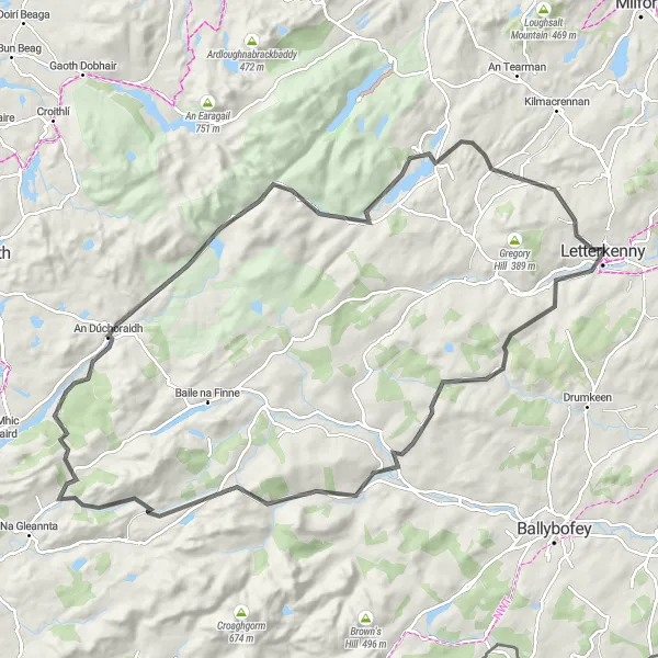 Map miniature of "Gartan Lake Escape" cycling inspiration in Northern and Western, Ireland. Generated by Tarmacs.app cycling route planner