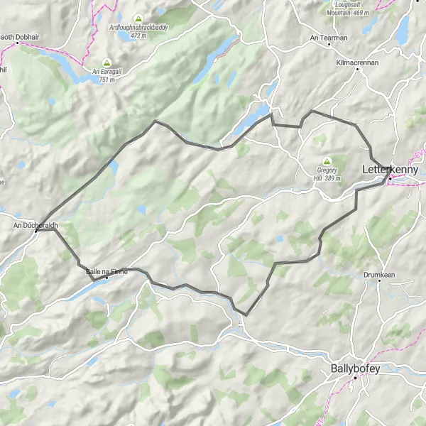 Map miniature of "The Fintown Adventure" cycling inspiration in Northern and Western, Ireland. Generated by Tarmacs.app cycling route planner
