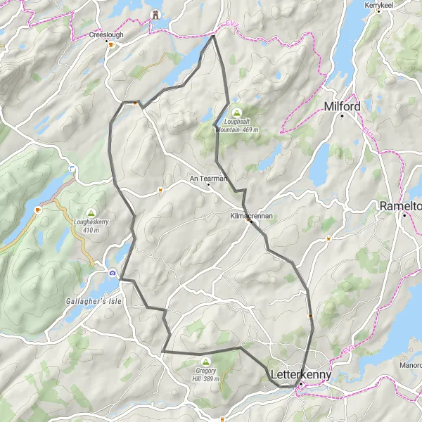 Map miniature of "Letterkenny Loop" cycling inspiration in Northern and Western, Ireland. Generated by Tarmacs.app cycling route planner