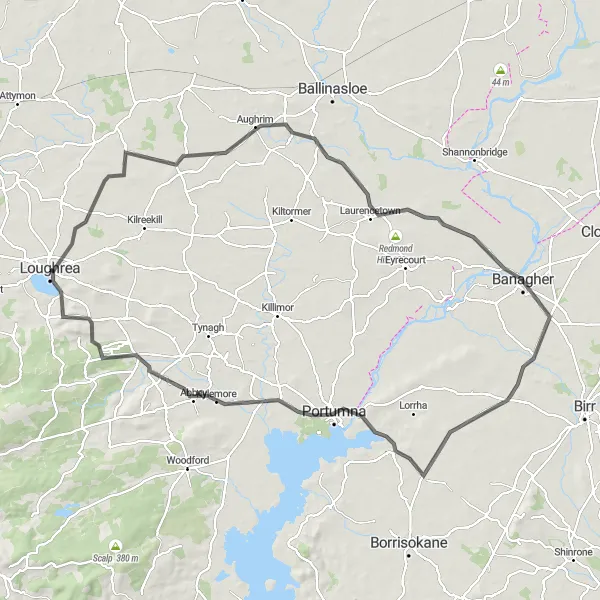 Map miniature of "Aughrim to Portumna Expedition" cycling inspiration in Northern and Western, Ireland. Generated by Tarmacs.app cycling route planner