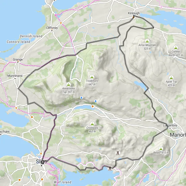 Map miniature of "Gleniff Horseshoe and Lurganboy Route" cycling inspiration in Northern and Western, Ireland. Generated by Tarmacs.app cycling route planner