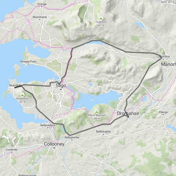 Map miniature of "The Glencar Loop" cycling inspiration in Northern and Western, Ireland. Generated by Tarmacs.app cycling route planner