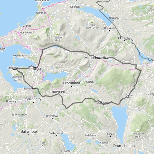 Map miniature of "The Yeats' Lake Challenge" cycling inspiration in Northern and Western, Ireland. Generated by Tarmacs.app cycling route planner