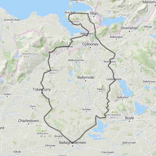 Map miniature of "Castle Trail" cycling inspiration in Northern and Western, Ireland. Generated by Tarmacs.app cycling route planner