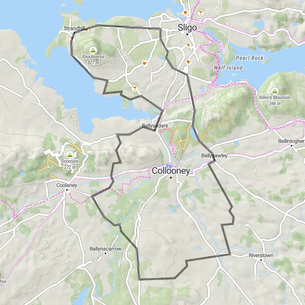 Map miniature of "Scenic Countryside and Seaside Bliss" cycling inspiration in Northern and Western, Ireland. Generated by Tarmacs.app cycling route planner