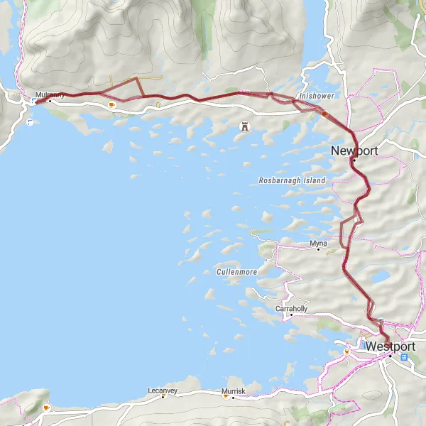 Map miniature of "Gravel Adventure to Mulranny and Newport" cycling inspiration in Northern and Western, Ireland. Generated by Tarmacs.app cycling route planner