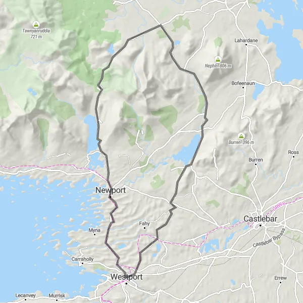 Map miniature of "Scenic Newport Loop" cycling inspiration in Northern and Western, Ireland. Generated by Tarmacs.app cycling route planner