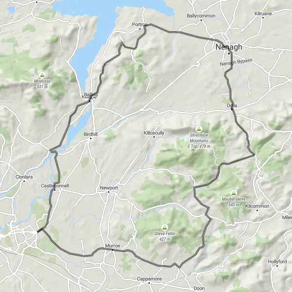 Map miniature of "The Castle Connell Circuit" cycling inspiration in Southern, Ireland. Generated by Tarmacs.app cycling route planner