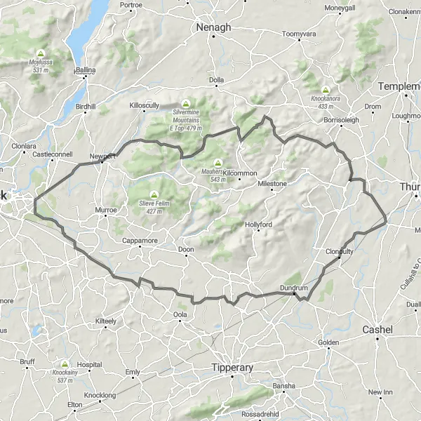 Map miniature of "The Newport Loop" cycling inspiration in Southern, Ireland. Generated by Tarmacs.app cycling route planner