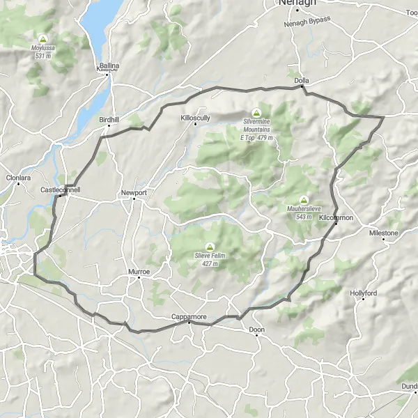 Map miniature of "The Hill Challenge" cycling inspiration in Southern, Ireland. Generated by Tarmacs.app cycling route planner