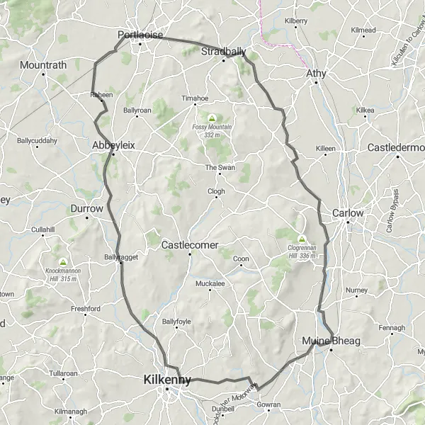 Map miniature of "Bagenalstown Climb and Castle Tour" cycling inspiration in Southern, Ireland. Generated by Tarmacs.app cycling route planner