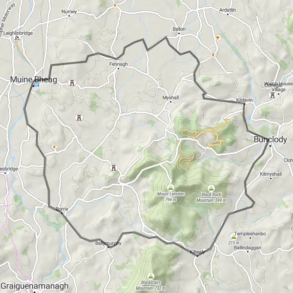 Map miniature of "Kiltealy Loop" cycling inspiration in Southern, Ireland. Generated by Tarmacs.app cycling route planner