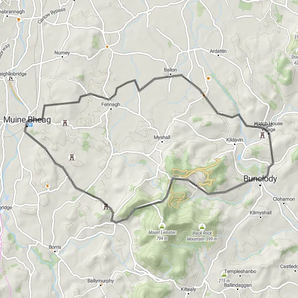 Map miniature of "Bagenalstown to Clonegal Route" cycling inspiration in Southern, Ireland. Generated by Tarmacs.app cycling route planner