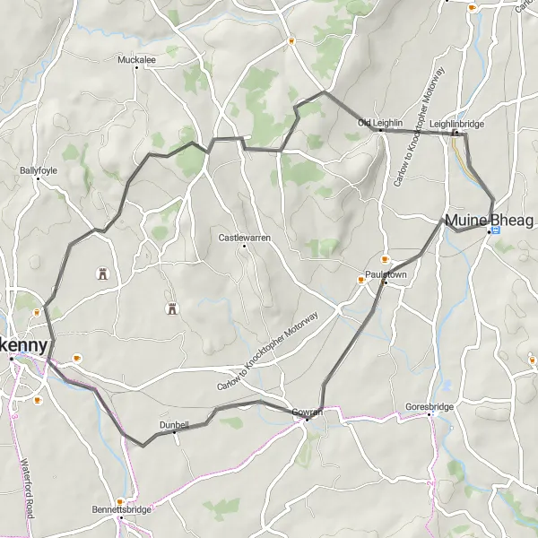 Map miniature of "Gowran Loop" cycling inspiration in Southern, Ireland. Generated by Tarmacs.app cycling route planner