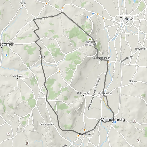 Map miniature of "Bagenalstown to The Black Castle Route" cycling inspiration in Southern, Ireland. Generated by Tarmacs.app cycling route planner