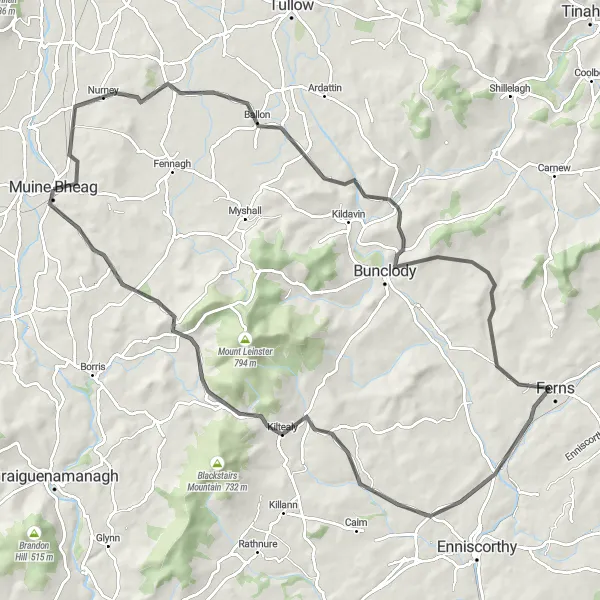 Map miniature of "Bagenalstown to Killedmond Route" cycling inspiration in Southern, Ireland. Generated by Tarmacs.app cycling route planner