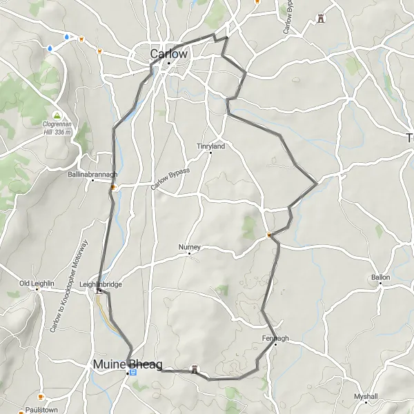 Map miniature of "Bagenalstown to Ballymoon Castle Route" cycling inspiration in Southern, Ireland. Generated by Tarmacs.app cycling route planner