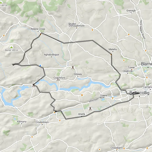 Map miniature of "Aherla Loop" cycling inspiration in Southern, Ireland. Generated by Tarmacs.app cycling route planner