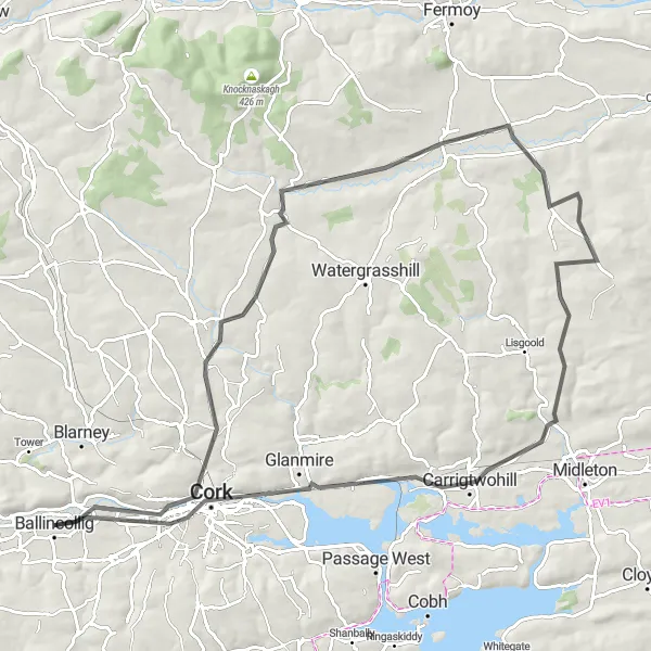 Map miniature of "Cork Coastal Circuit" cycling inspiration in Southern, Ireland. Generated by Tarmacs.app cycling route planner