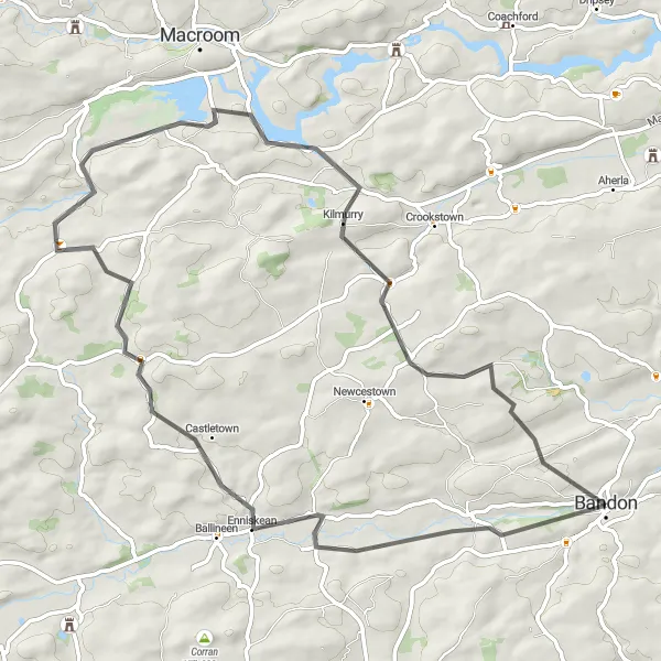 Map miniature of "Bandon Loop" cycling inspiration in Southern, Ireland. Generated by Tarmacs.app cycling route planner