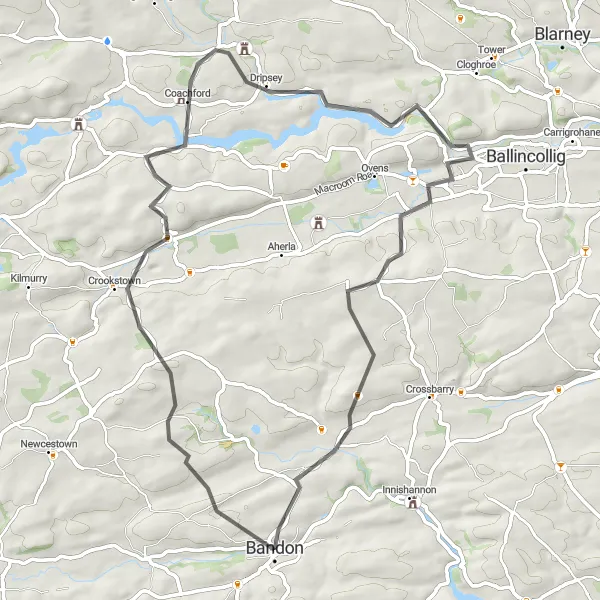 Map miniature of "The River Bandon Ride" cycling inspiration in Southern, Ireland. Generated by Tarmacs.app cycling route planner