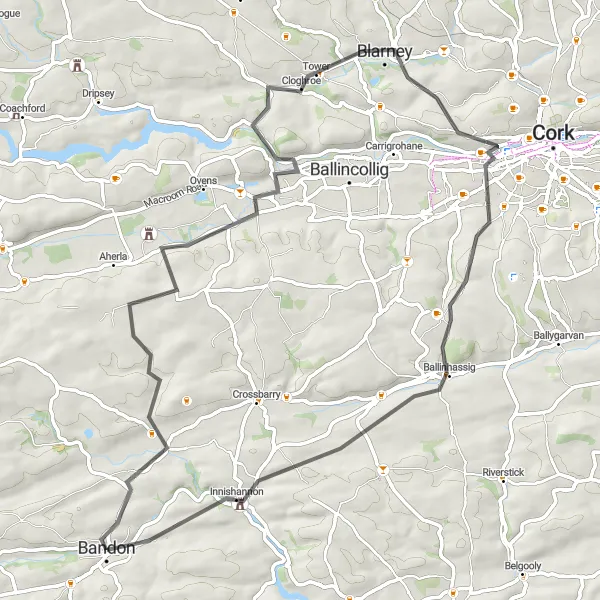 Map miniature of "Historical Journey" cycling inspiration in Southern, Ireland. Generated by Tarmacs.app cycling route planner