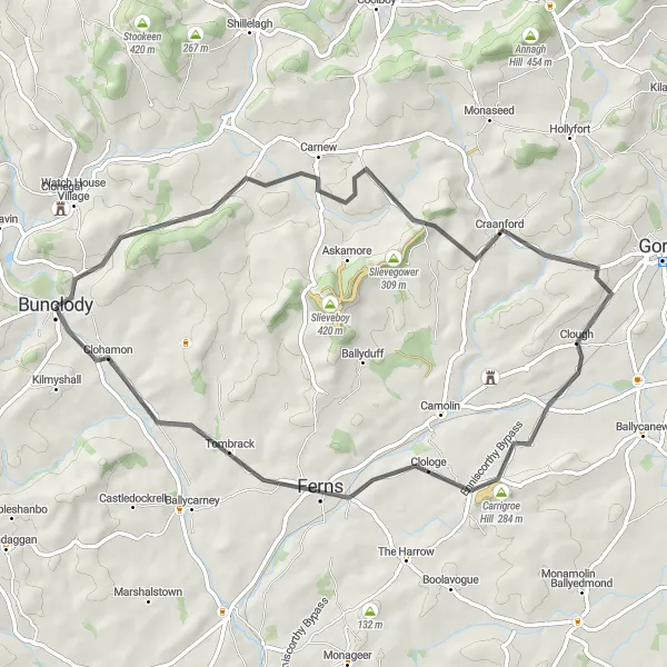 Map miniature of "The Wicklow Hills" cycling inspiration in Southern, Ireland. Generated by Tarmacs.app cycling route planner