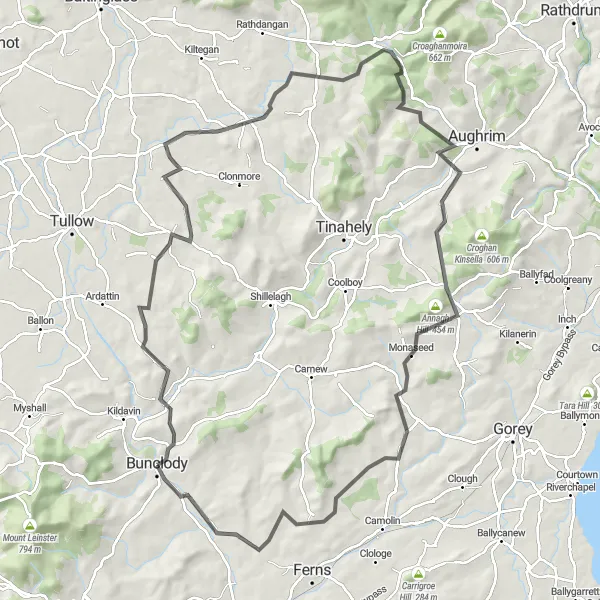 Map miniature of "The Blackstairs Challenge" cycling inspiration in Southern, Ireland. Generated by Tarmacs.app cycling route planner