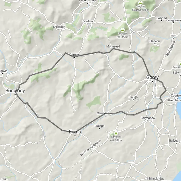 Map miniature of "The Enniscorthy Loop" cycling inspiration in Southern, Ireland. Generated by Tarmacs.app cycling route planner