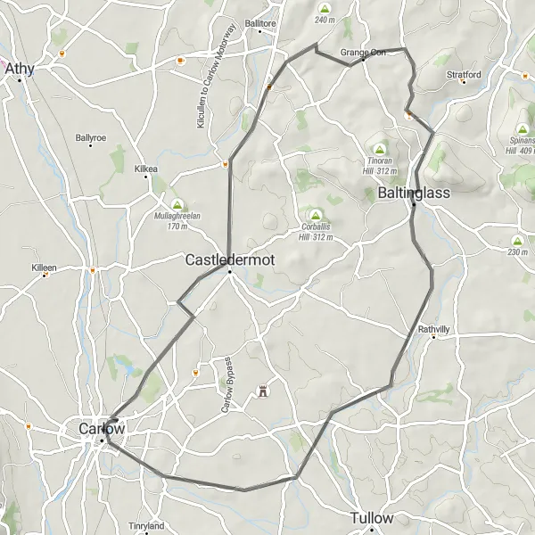 Map miniature of "Castledermot Trail" cycling inspiration in Southern, Ireland. Generated by Tarmacs.app cycling route planner