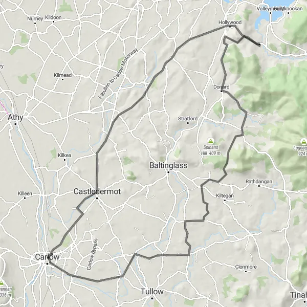 Map miniature of "The Wicklow Hills Circuit" cycling inspiration in Southern, Ireland. Generated by Tarmacs.app cycling route planner