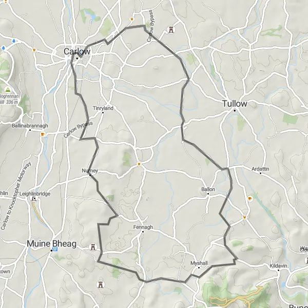 Map miniature of "The Carlow Castle Loop" cycling inspiration in Southern, Ireland. Generated by Tarmacs.app cycling route planner