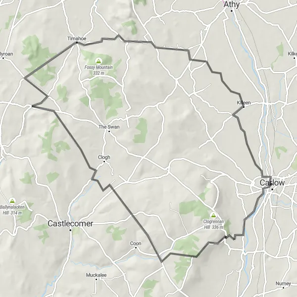 Map miniature of "Carlow to Timahoe Loop" cycling inspiration in Southern, Ireland. Generated by Tarmacs.app cycling route planner