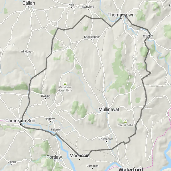 Map miniature of "The Valley Loop" cycling inspiration in Southern, Ireland. Generated by Tarmacs.app cycling route planner