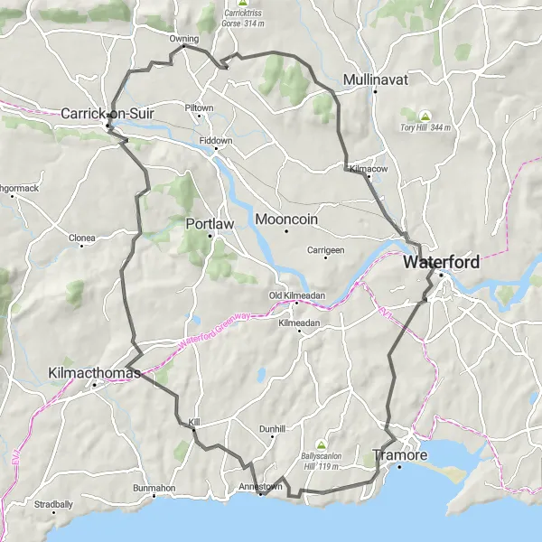 Map miniature of "The Southern Winds" cycling inspiration in Southern, Ireland. Generated by Tarmacs.app cycling route planner