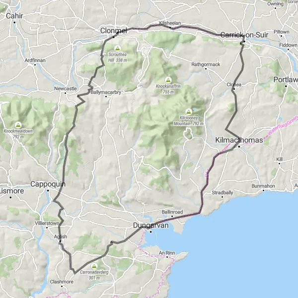 Map miniature of "Ormonde Castle Adventure" cycling inspiration in Southern, Ireland. Generated by Tarmacs.app cycling route planner