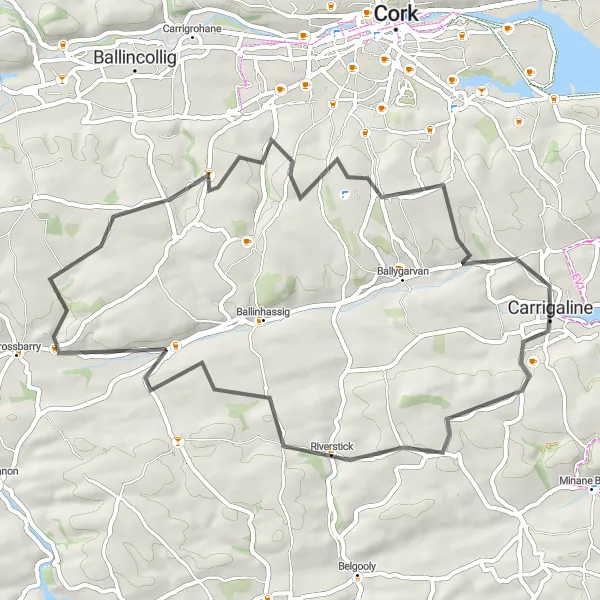 Map miniature of "Carrigaline Circular Route" cycling inspiration in Southern, Ireland. Generated by Tarmacs.app cycling route planner