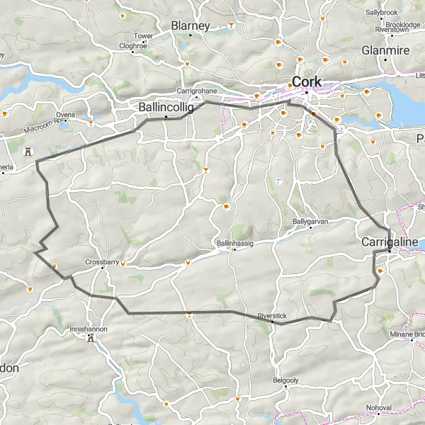 Map miniature of "Southern Valleys Loop" cycling inspiration in Southern, Ireland. Generated by Tarmacs.app cycling route planner