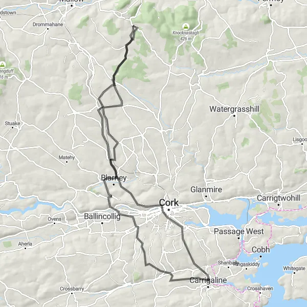 Map miniature of "Cork's Hidden Gems" cycling inspiration in Southern, Ireland. Generated by Tarmacs.app cycling route planner
