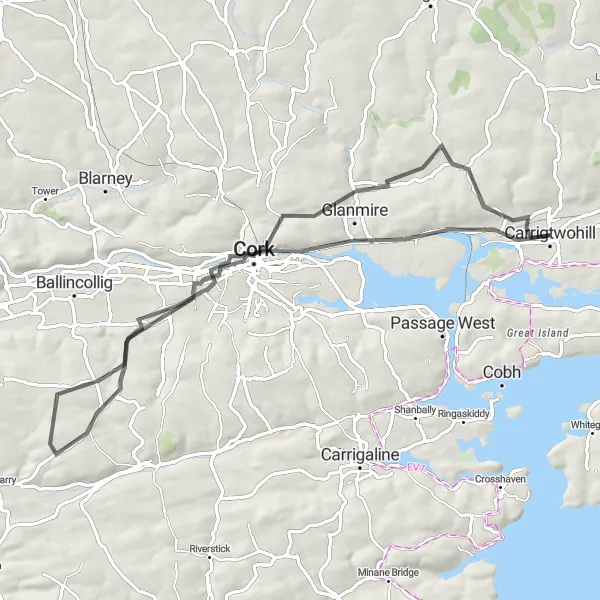 Map miniature of "Gateway to Glounthaune" cycling inspiration in Southern, Ireland. Generated by Tarmacs.app cycling route planner