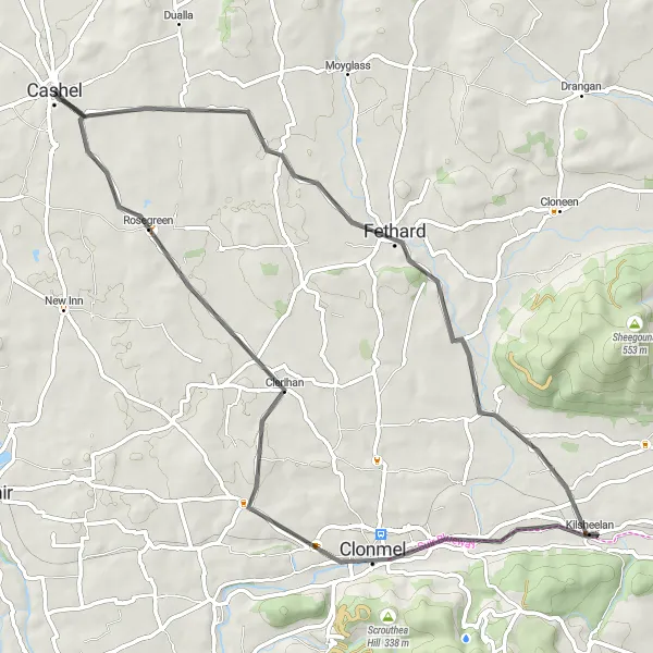 Map miniature of "The Castle Tour" cycling inspiration in Southern, Ireland. Generated by Tarmacs.app cycling route planner