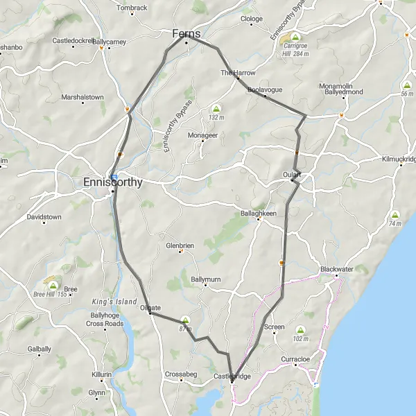 Map miniature of "Ferns Expedition" cycling inspiration in Southern, Ireland. Generated by Tarmacs.app cycling route planner