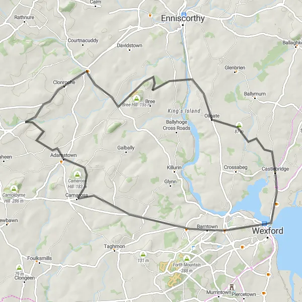 Map miniature of "Bree Hill Circuit" cycling inspiration in Southern, Ireland. Generated by Tarmacs.app cycling route planner