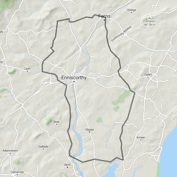 Map miniature of "Ferns Adventure Ride" cycling inspiration in Southern, Ireland. Generated by Tarmacs.app cycling route planner